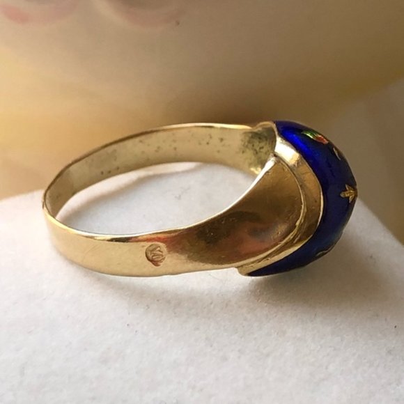18K Yellow Gold Vintage Enamel Ring - Picture 6 of 7